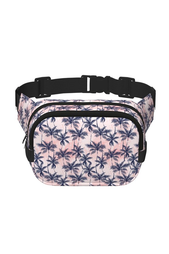 Tropics Palm Trees Print Square Double-Layer Waist Bag Mini Adjustable Waist Belt Bag Exercise Running Travel Hiking