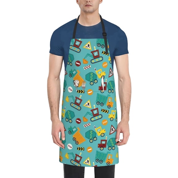 Picia Trucks And Excavators Waterproof Apron for Unisex Adult - Adjustable Bib Apron with Pockets, Ideal for Cooking, Gardening, Painting, and Household Chores
