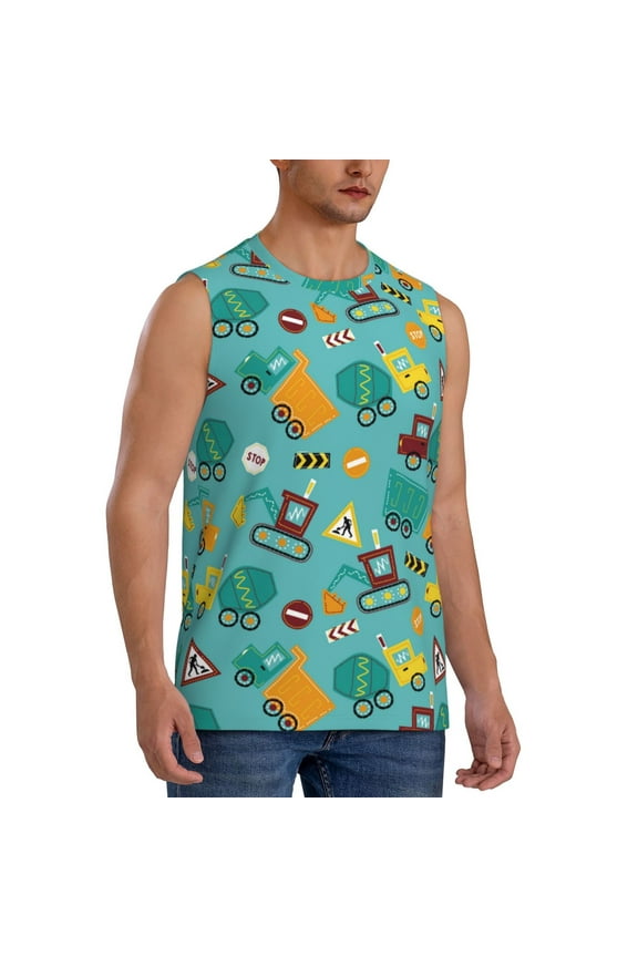 Trucks And Excavators mens Cotton Tank Undershirts , Moisture-wicking Ribbed Tanks, Lightweight Cotton Tank Undershirts-X-Large