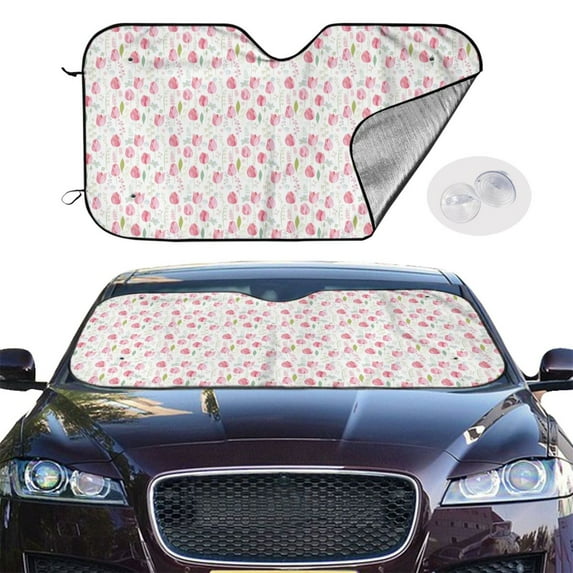 Picia Tulips Flowers Curved Windshield Sunshade Accordion Folding Style Auto Shade for Car Truck SUV Van Blocks UV Ray Sun Visor Protector -Small