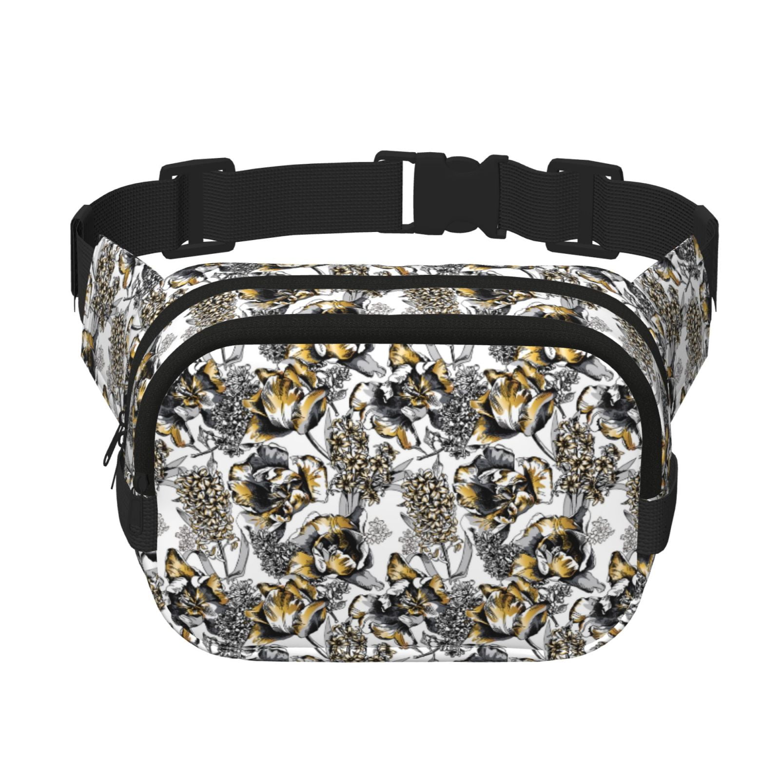 Picia Tulips Flowers Print Square Double-Layer Waist Bag Mini Adjustable Waist Belt Bag Exercise Running Travel Hiking