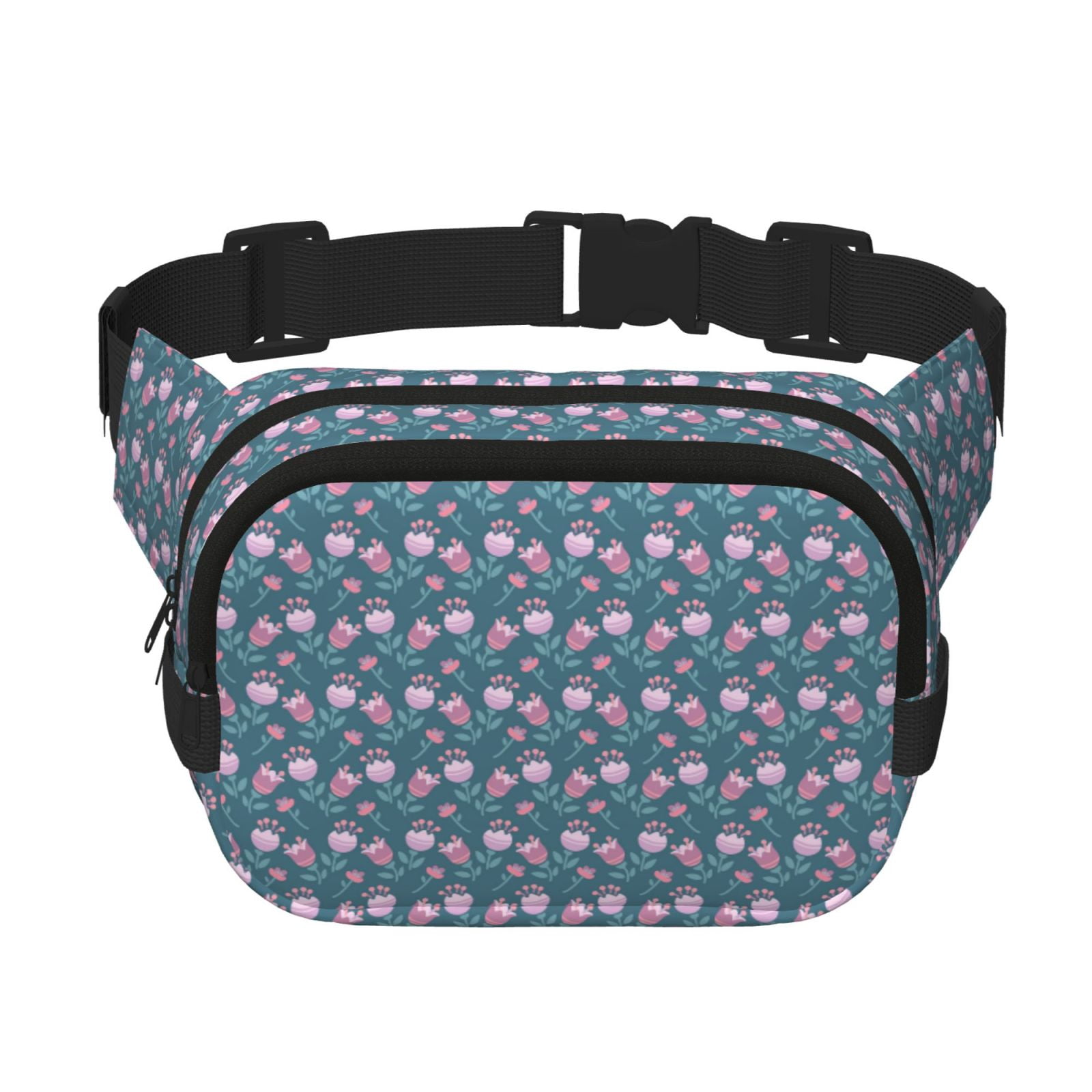Picia Tulips Flowers Print Square Double-Layer Waist Bag Mini Adjustable Waist Belt Bag Exercise Running Travel Hiking