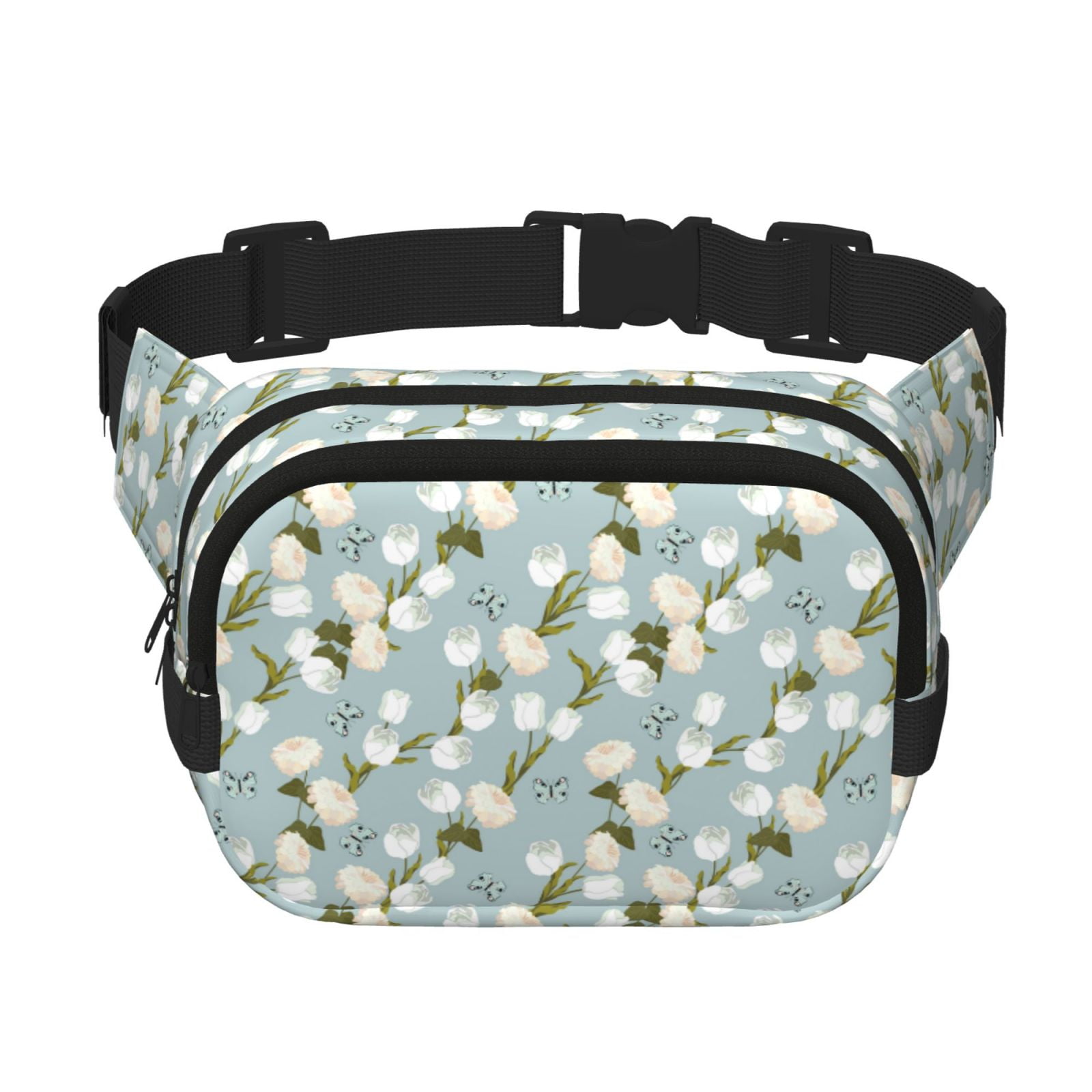 Picia Tulips Flowers Print Square Double-Layer Waist Bag Mini Adjustable Waist Belt Bag Exercise Running Travel Hiking