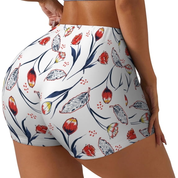 Picia Tulips Flowers Printed Workout Shorts for Women Seamless Scrunch Butt Lifting High Waisted Yoga Gym Booty Running Moisture-wicking Short Pants-Small
