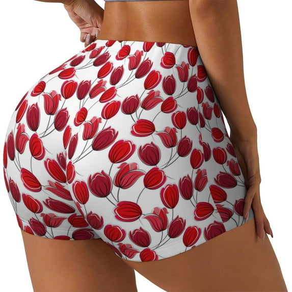 Picia Tulips Flowers Printed Workout Shorts for Women Seamless Scrunch Butt Lifting High Waisted Yoga Gym Booty Running Moisture-wicking Short Pants-X-Large