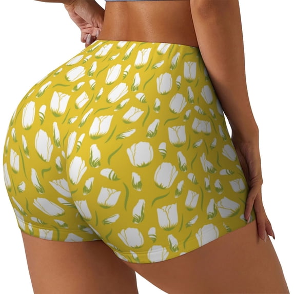 Picia Tulips Flowers Printed Workout Shorts for Women Seamless Scrunch Butt Lifting High Waisted Yoga Gym Booty Running Moisture-wicking Short Pants-XX-Large