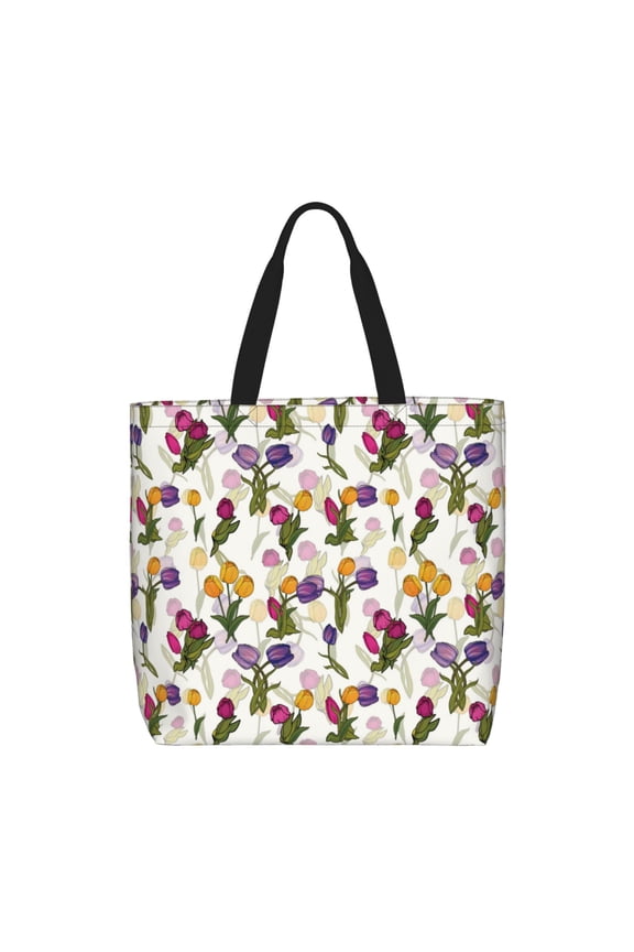 Tulips Flowers for Tote Bag for Women with Zipper, Gym Tote with Compartments, Laptop Work Tote Nurse Dance Yoga Bag for Sport, Travel