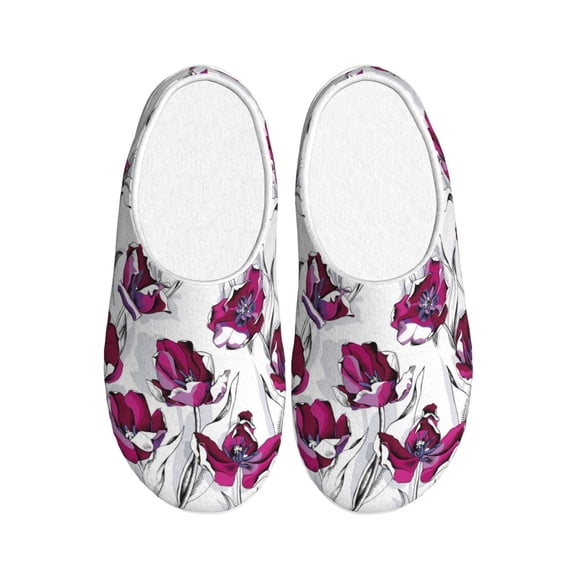 Picia Tulips Flowers for Women's Lamb-hug Comfy Fleece House Slippers Memory Foam, Slip-on House Shoes Indoor Outdoor-42/43