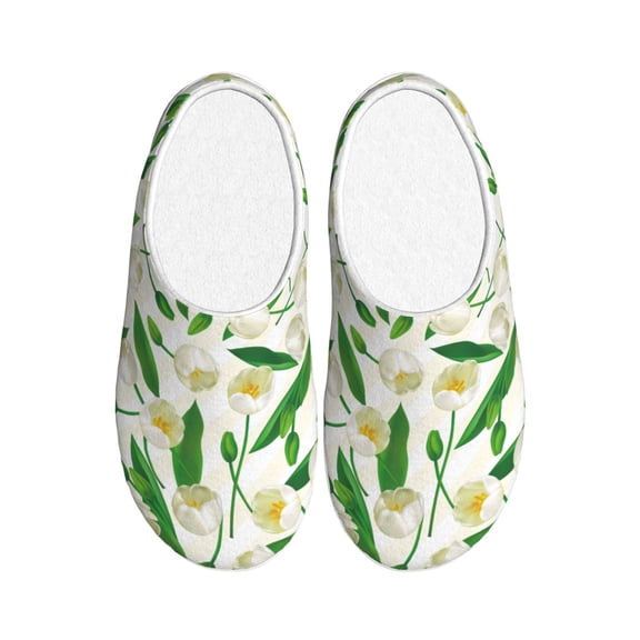 Picia Tulips Flowers for Women's Lamb-hug Comfy Fleece House Slippers Memory Foam, Slip-on House Shoes Indoor Outdoor-44/45