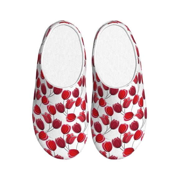 Picia Tulips Flowers for Women's Lamb-hug Comfy Fleece House Slippers Memory Foam, Slip-on House Shoes Indoor Outdoor-44/45