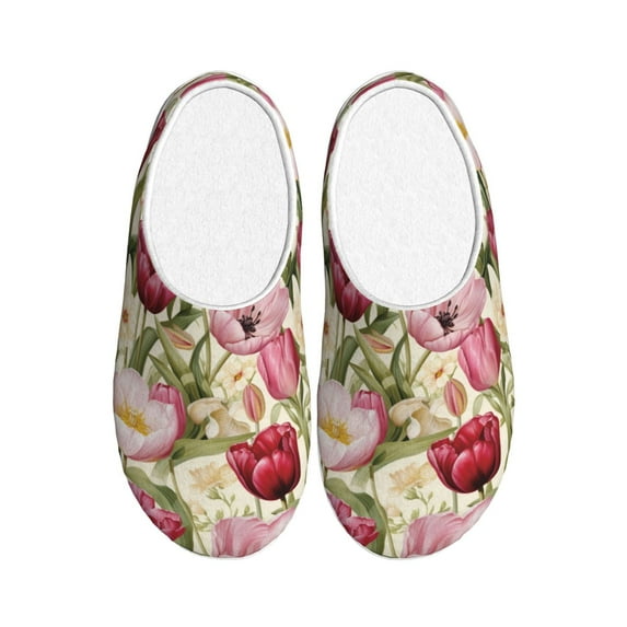 Picia Tulips Flowers for Women's Lamb-hug Comfy Fleece House Slippers Memory Foam, Slip-on House Shoes Indoor Outdoor-46/47
