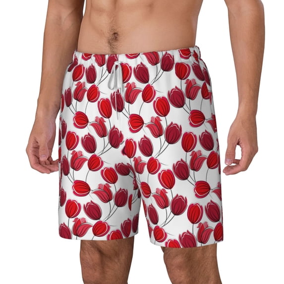 Picia Tulips Flowers pattern Mens Swim Trunks with Compression Liner Stretch Beach Shorts Quick Dry with Zipper Pockets No-Chafing Board Shorts-X-Large