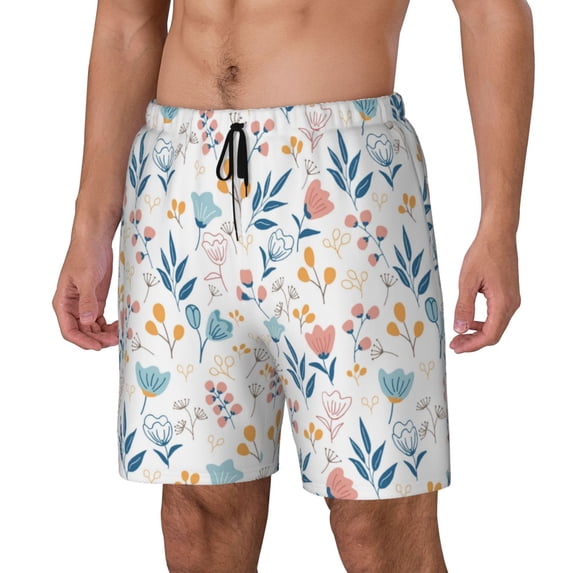 Picia Tulips Flowers pattern Mens Swim Trunks with Compression Liner Stretch Beach Shorts Quick Dry with Zipper Pockets No-Chafing Board Shorts-XX-Large
