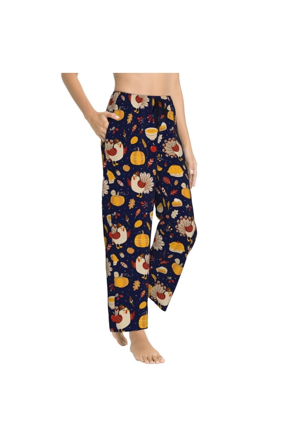 Turkey And Autumn Womens Soft Woven Cotton Elastic Waistband Sleep Pajama Pant Lounge Sleep Pant With Pockets And Drawstring-Small