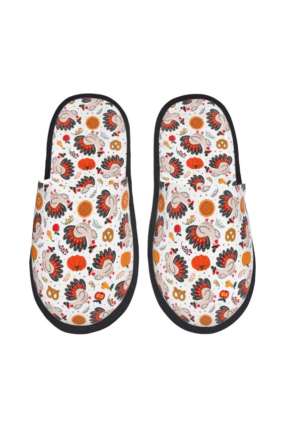 Turkey And Thanksgiving2 Print Women's Fuzzy Fluffy House Slippers Plush Memory Foam Shoes Indoor Outdoor-Large