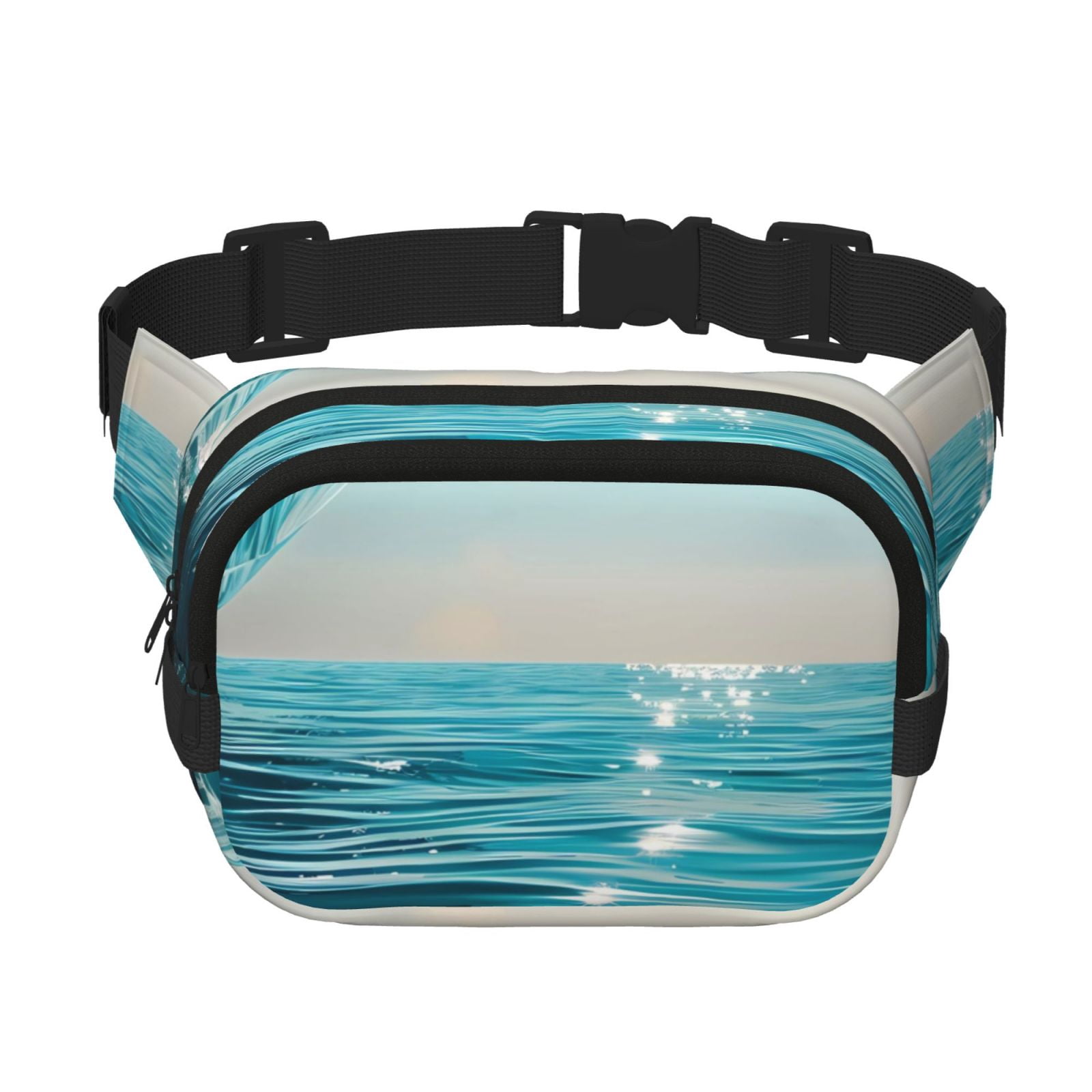 Picia Turquoise Ocean Reflection Print Square Double-Layer Waist Bag Mini Adjustable Waist Belt Bag Exercise Running Travel Hiking