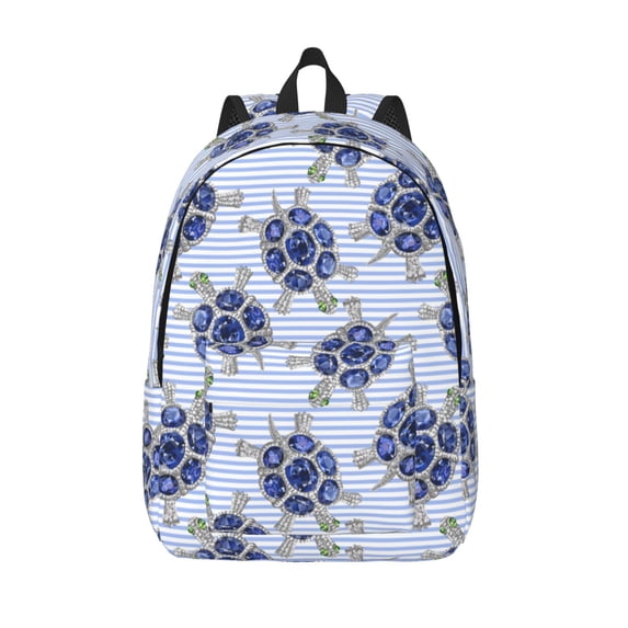 Picia Turtle with Blue Stones Printed Canvas Daypack - Stylish and Durable Vintage Compact Backpack - Class, Work, Travel, or Laptop Bookbag,Organized Compartments-Small