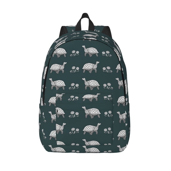 Picia Turtle Chrysanthemum Printed Canvas Daypack - Stylish and Durable Vintage Compact Backpack - Class, Work, Travel, or Laptop Bookbag,Organized Compartments-Medium
