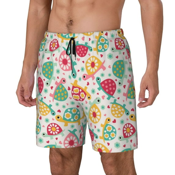 Picia Turtle Flower pattern Mens Swim Trunks with Compression Liner Stretch Beach Shorts Quick Dry with Zipper Pockets No-Chafing Board Shorts-X-Large