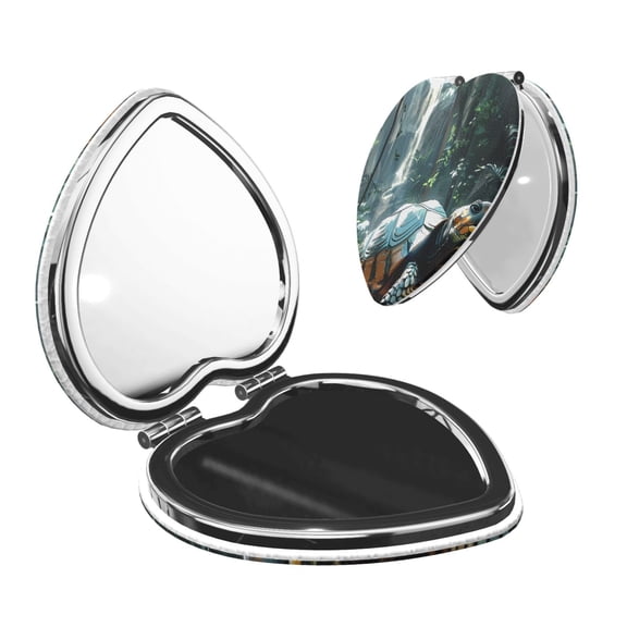 Picia Turtle In Jungle Waterfall for Compact Vanity Mirror , Travel Makeup Mirror , Portable Magnifying Cosmetic Mirror for Daily, Work, Business-Heart Shape