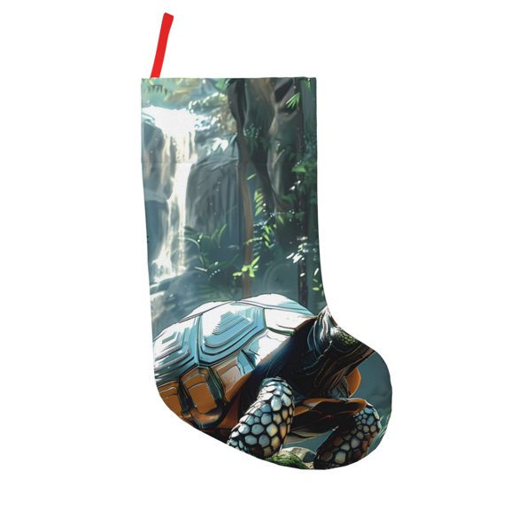 Picia Turtle In Jungle Waterfall for 18in Christmas Stockings, Xmas Stocking for Kids, Holiday and Family Stocking for Fireplace or Party Decoration