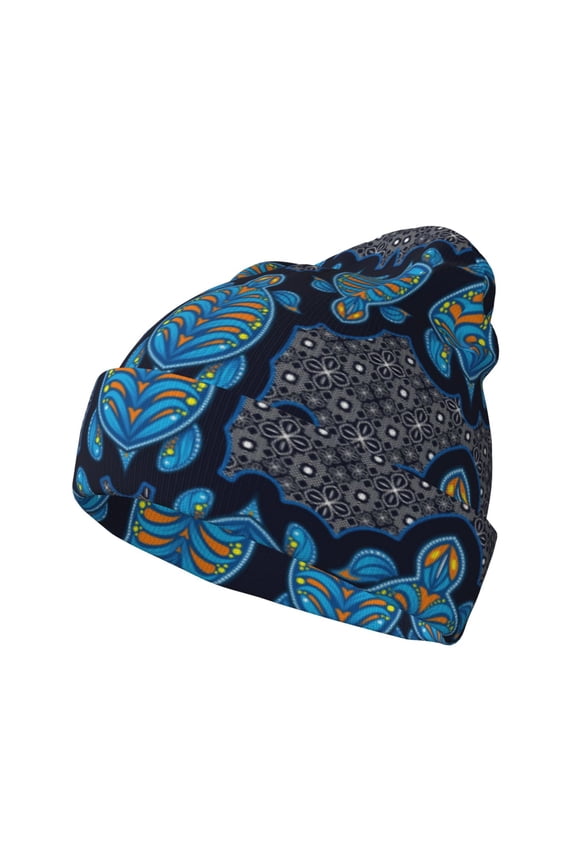 Turtle Pattern Knitted Beanie Hat for Men and Women , Unisex Winter Warm Stretchy Knit Cap Thick Fisherman Beanies Cuffed Plain Skull Caps