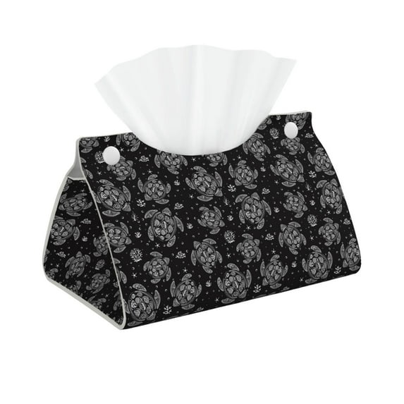 Picia Turtle Pattern Long Tissue Box Cover,PVC Leather Triangle Holder,Tissue Box Holder with Magnetic Bottom,Facial Paper Organizer Dispenser-7.9"X4.9"X4.5"