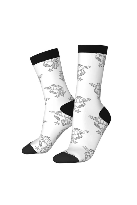 Turtle Print Athletic Socks for Men & Women – Cushioned Moisture-Wicking Crew Socks for Sports, Running, and Training, Soft & Breathable Size 5-11