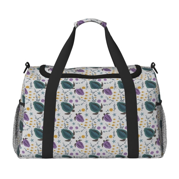 Picia Turtle Print Travel Duffle Bag,Weekender Bags for Women with Shoe Compartment, Gym Duffel Bag with Wet Pocket, Hospital Bags for Labor and Delivery