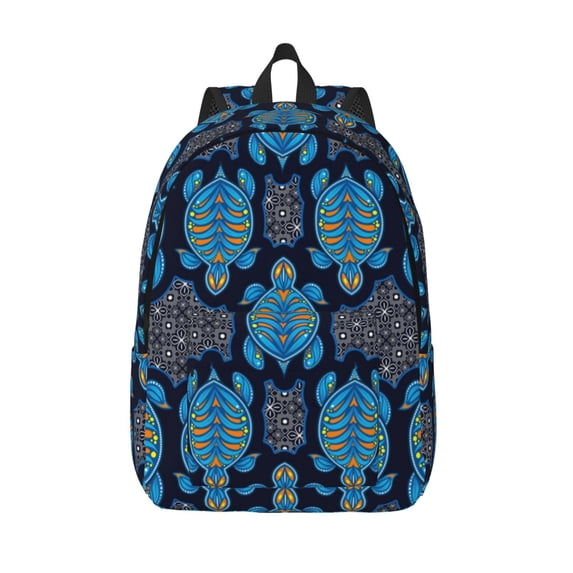 Picia Turtle Printed Canvas Daypack - Stylish and Durable Vintage Compact Backpack - Class, Work, Travel, or Laptop Bookbag,Organized Compartments-Small