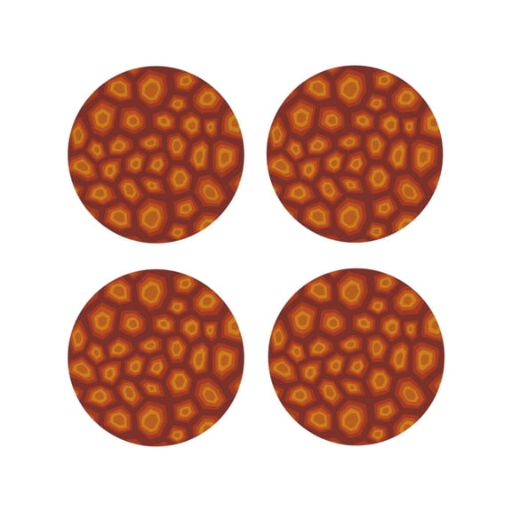 Picia Turtle Shell Printed Leather Coasters for Drinks, 4" Drink Coasters Set of 4 for Tabletop Protection, Handmade Luxurious Home Décor and Housewarming Gift -Round Shape