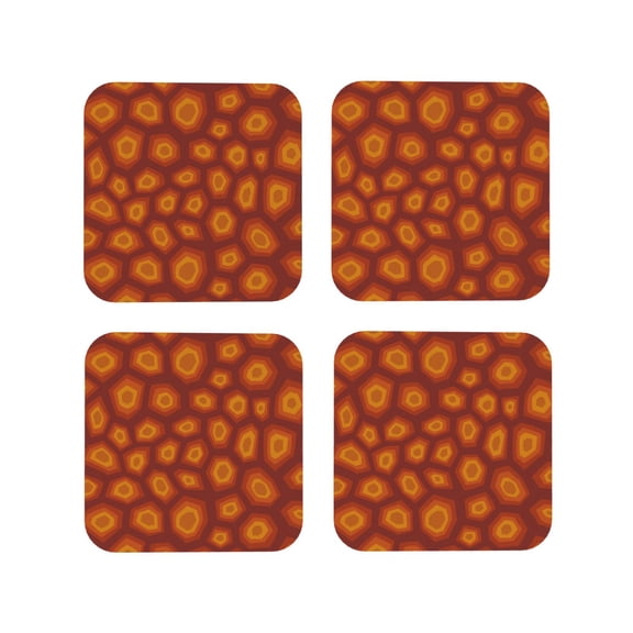 Picia Turtle Shell Printed Leather Coasters for Drinks, 4" Drink Coasters Set of 4 for Tabletop Protection, Handmade Luxurious Home Décor and Housewarming Gift -Square