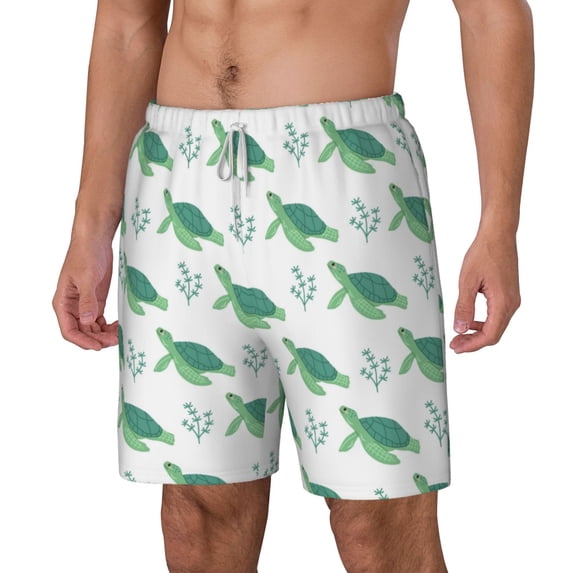 Picia Turtle pattern Mens Swim Trunks with Compression Liner Stretch Beach Shorts Quick Dry with Zipper Pockets No-Chafing Board Shorts-3X-Large
