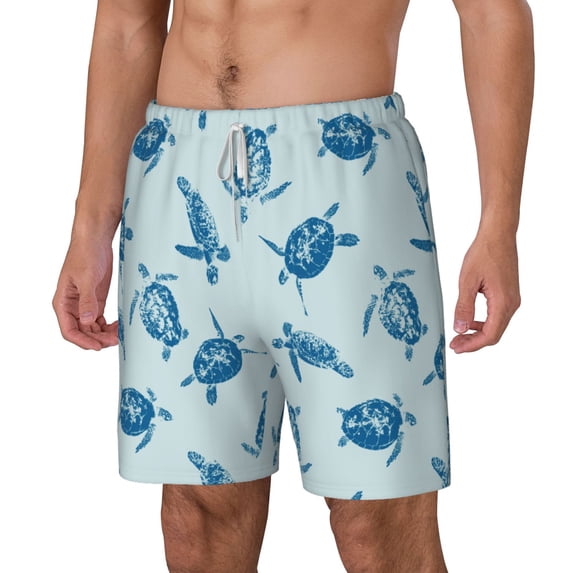 Picia Turtle pattern Mens Swim Trunks with Compression Liner Stretch Beach Shorts Quick Dry with Zipper Pockets No-Chafing Board Shorts-Small
