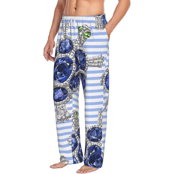 Picia Turtle with Blue Stones Mens Soft Woven Cotton Elastic Waistband Sleep Pajama Pant Lounge Sleep Pant With Pockets And Drawstring-Large