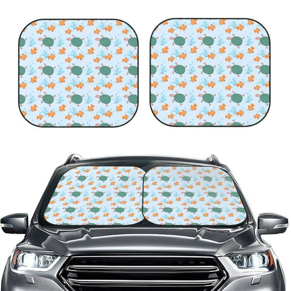Picia Turtles And Goldfish 2 Piece Car Windshield Sun Shade Foldable | Foldable Sun Shield for Front Window Blocks UV Rays and Keeps Your Vehicle Cool-Medium