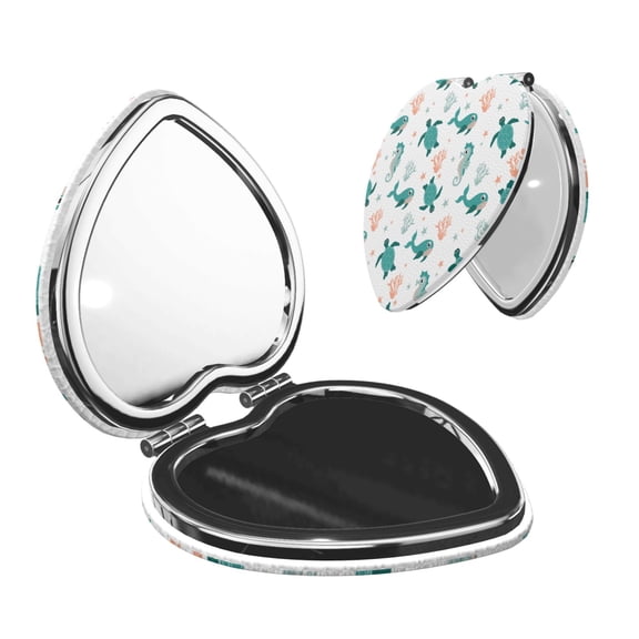 Picia Turtles And Seahorses for Compact Vanity Mirror , Travel Makeup Mirror , Portable Magnifying Cosmetic Mirror for Daily, Work, Business-Heart Shape