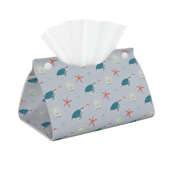 Picia Turtles And Shells Pattern Long Tissue Box Cover,PVC Leather Triangle Holder,Tissue Box Holder with Magnetic Bottom,Facial Paper Organizer Dispenser-7.9"X4.9"X4.5"