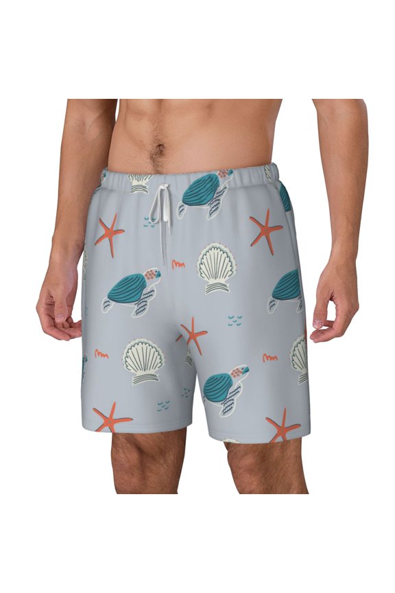 Turtles And Shells pattern Mens Swim Trunks with Compression Liner Stretch Beach Shorts Quick Dry with Zipper Pockets No-Chafing Board Shorts-Medium