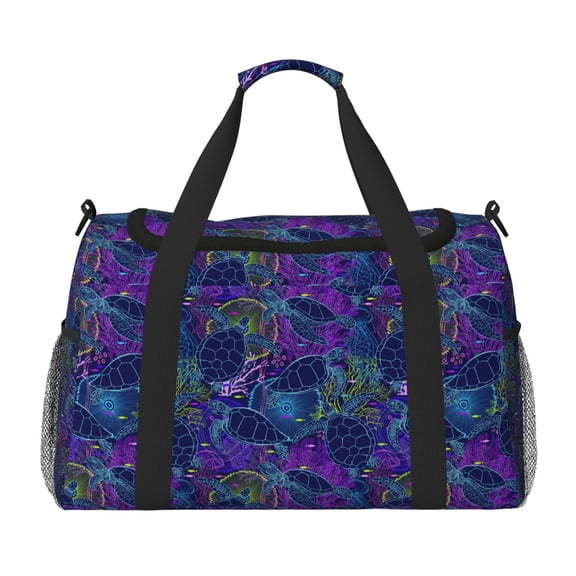 Picia Turtles Print Travel Duffle Bag,Weekender Bags for Women with Shoe Compartment, Gym Duffel Bag with Wet Pocket, Hospital Bags for Labor and Delivery