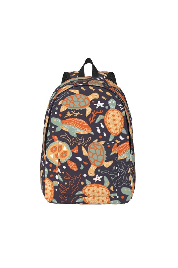 Turtles and Sea Plants Printed Canvas Daypack - Stylish and Durable Vintage Compact Backpack - Class, Work, Travel, or Laptop Bookbag,Organized Compartments-Small