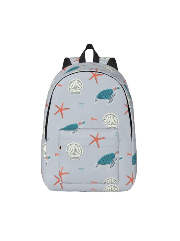 Turtles And Shells Printed Canvas Daypack - Stylish and Durable Vintage Compact Backpack - Class, Work, Travel, or Laptop Bookbag,Organized Compartments-Small