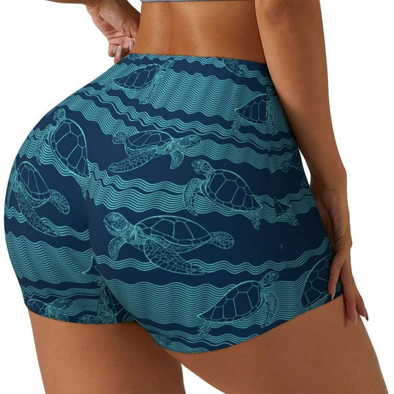 Picia Turtles and Waves Printed Workout Shorts for Women Seamless Scrunch Butt Lifting High Waisted Yoga Gym Booty Running Moisture-wicking Short Pants-Medium