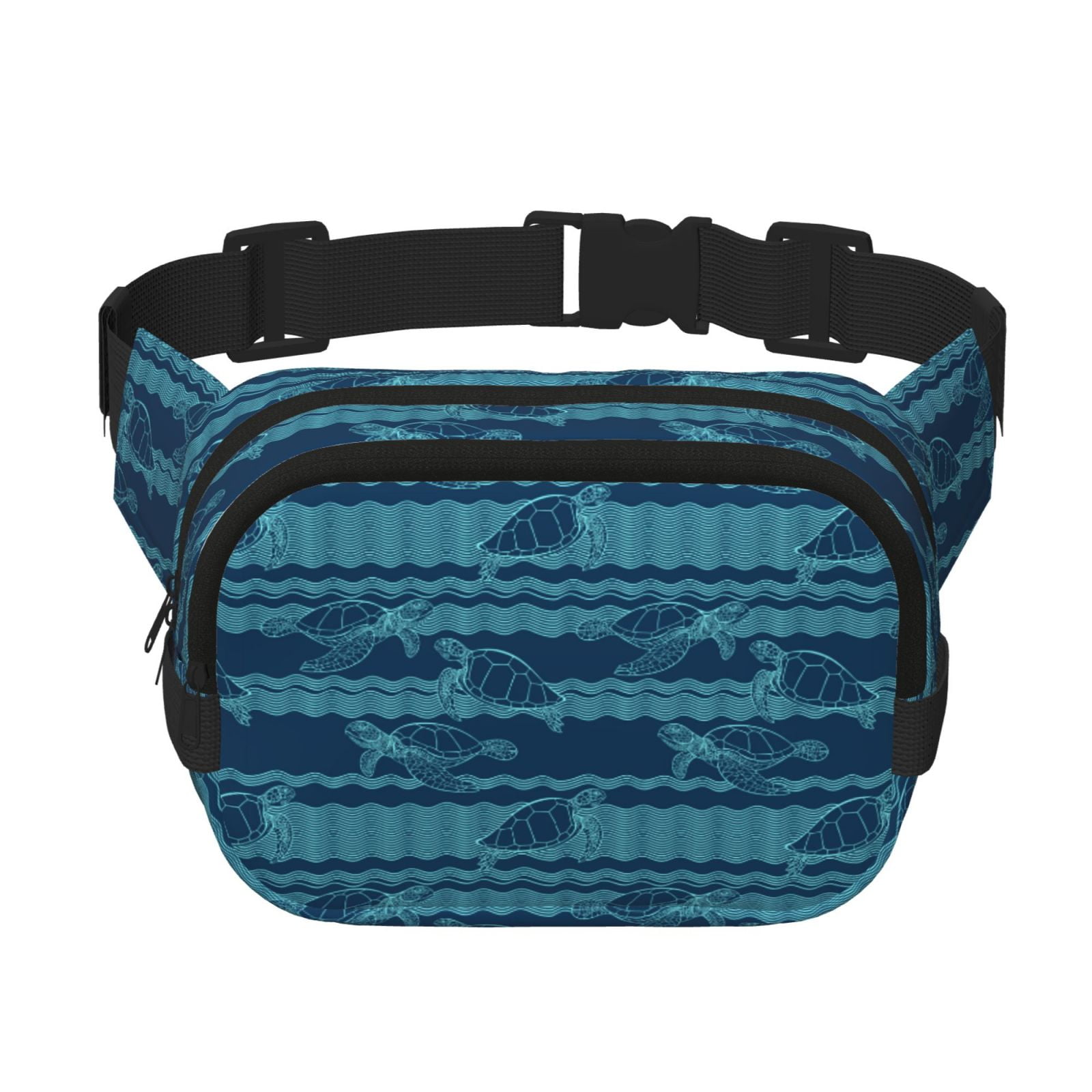 Picia Turtles and Waves Print Square Double-Layer Waist Bag Mini Adjustable Waist Belt Bag Exercise Running Travel Hiking