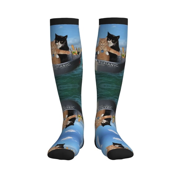 Picia Two Brave Cats Are Floating On The Sea Iceberg Printed Sports Compression Socks - 15-20mmHg Graduated Compression, High-Performance Soft and Breathable Socks for Men and Women