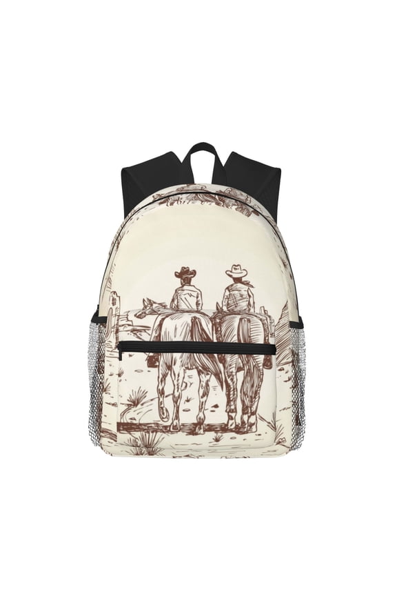 Two Cowboys Riding Horses In The Desert Large Capacity Backpack Classic Style Backpack Casual Backpack Water-Resistant School Work Travel Outdoor Backpack