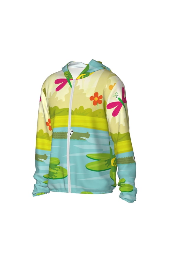 Two Frogs Are Sitting On Water Lilies Women's Men's UPF 50+ Sun Protection Hoodie Shirt Long Sleeve SPF Fishing Outdoor UV Hiking Lightweight Shirts-Large