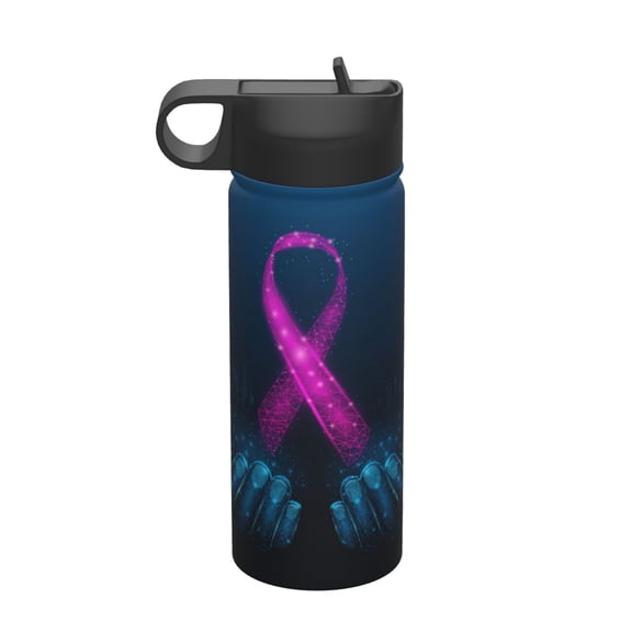 Picia Two Human Hands are Holds Ribbon Awareness Pattern 18oz Sports Insulated Kettle With Straw Insulated Water Bottle For Running Hiking Cycling Climbing Men'S Woman Insulated Water Bottle