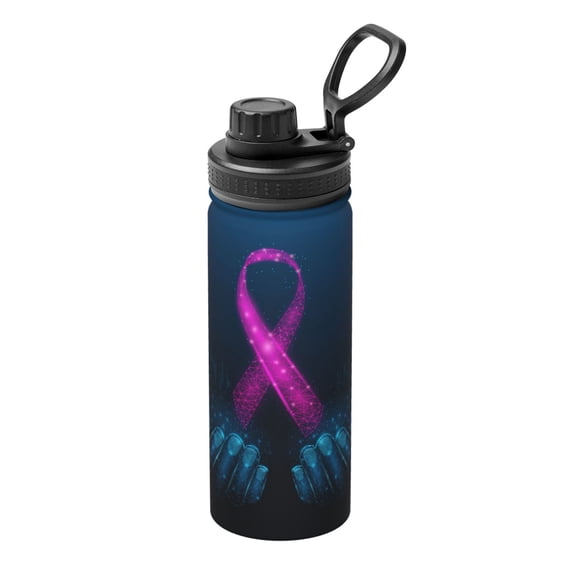 Picia Two Human Hands are Holds Ribbon Awareness Pattern Water Bottle 18 oz Stainless Steel Insulated Bottles With Handle Leak Proof Gym Sport Water Jug BPA-free insulated kettle For Men Women Adults