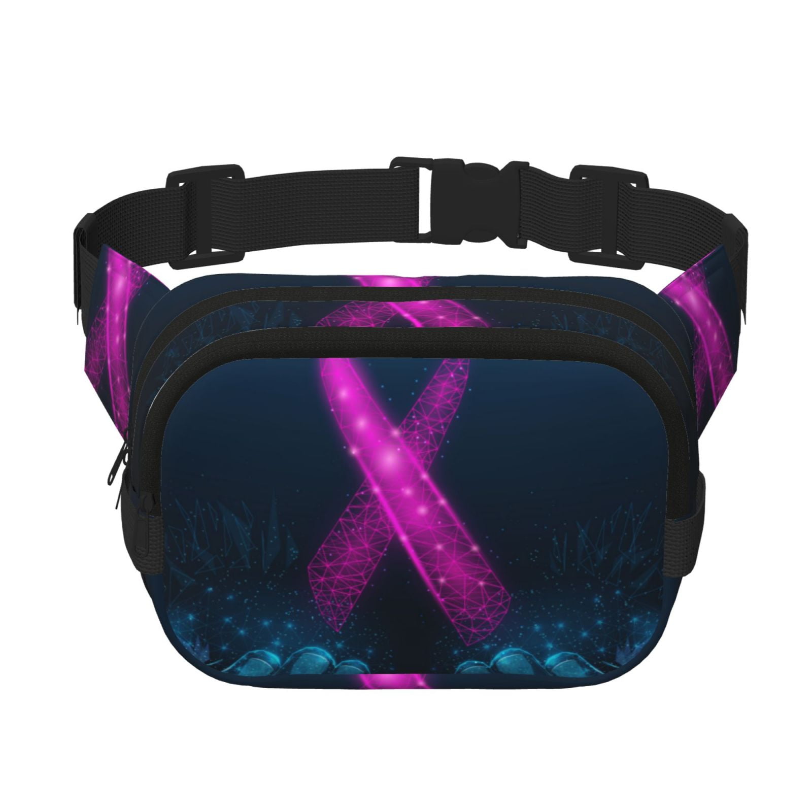 Picia Two Human Hands are Holds Ribbon Awareness Print Square Double-Layer Waist Bag Mini Adjustable Waist Belt Bag Exercise Running Travel Hiking